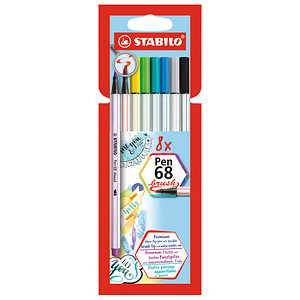 STABILO Pen 68 brush Brush-Pens farbsortiert, 8 St. von Stabilo