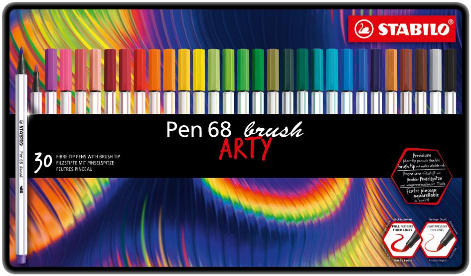 STABILO Pinselstift Pen 68 brush ARTY, 30er Metalletui von Stabilo