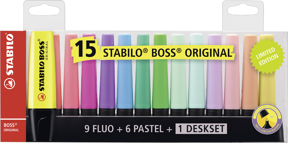 STABILO Textmarker BOSS ORIGINAL, 15er Tischset von Stabilo