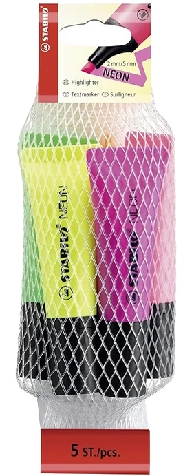 STABILO Textmarker NEON, im 5er Netz von Stabilo
