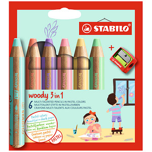 STABILO woody 3 in 1 PASTEL Malset farbsortiert, 6 St. von Stabilo