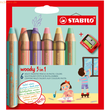 Stabilo Holzfarbstift woody 3 in 1 Etui 10mm sortiert VE=6 Stifte + 1 von Stabilo