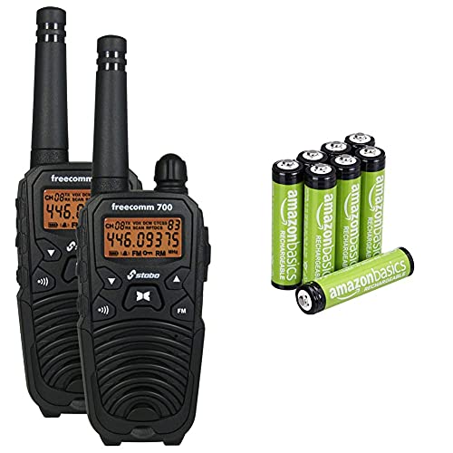 Stabo Elektronik Freecomm 700 PMR-Funksysteme schwarz & Amazon Basics AAA-Batterien, wiederaufladbar, vorgeladen, 8 Stück (Aussehen kann variieren) von Stabo Elektronik
