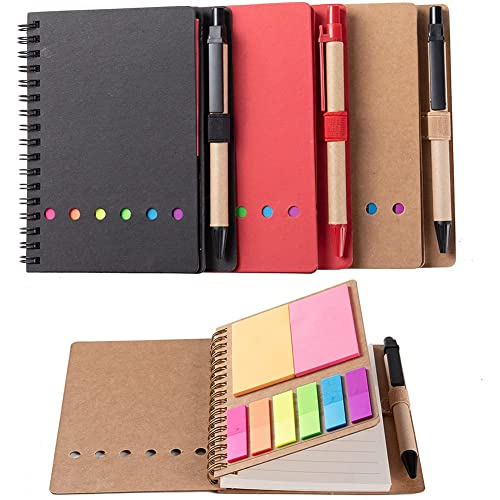 Staccatory 3 Packungen Spiral Notizbuch Steno BlöCke, Linierter Notizblock mit Stift Halter, Haftnotizen, Seiten Marker, Farbige Tabs, Fahnen von Staccatory