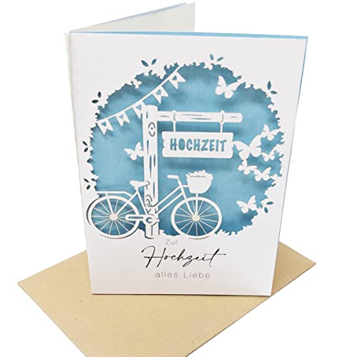 Stachelschwein Grusskarten Karte für Hochzeit - Detaillierte Papierschnitt Hochzeitskarte (Fahrrad) von Stachelschwein Grusskarten