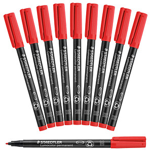 10 STAEDTLER Lumocolor Folienstifte rot 1,0 mm permanent von Staedtler