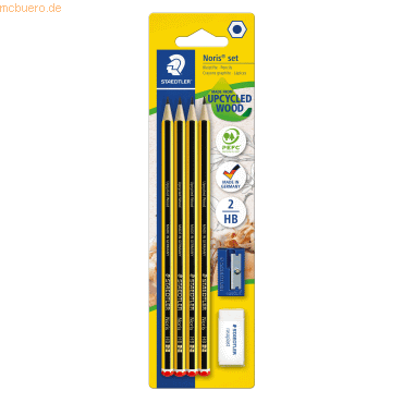 10 x Staedtler Bleistift Noris HB 4 Stück + Spitzer + Radierer gelb/sc von Staedtler