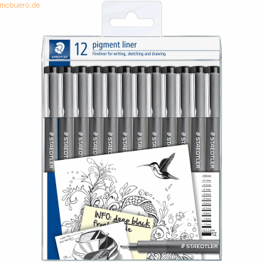 10 x Staedtler Pigment liner Strichstärke sortiert schwarz VE=12 Stück von Staedtler