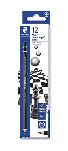 STAEDTLER 100B-6B Mars Lumograph Bleistift Premium Qualität Härtegrad 6B, 12 Stück im Kartonetui, schwarz von Staedtler