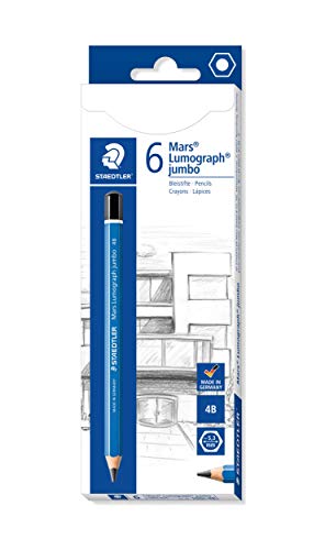 STAEDTLER 100J-4B Jumbo-Bleistifte Mars Lumograph jumbo, Sechskantform, hohe Bruchfestigkeit, hohe Qualität Made in Germany, Härtegrad 4B, 6 Stifte in Kartonfaltschachtel von Staedtler