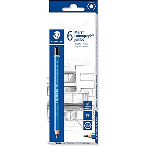 STAEDTLER 100J-8B Jumbo-Bleistifte Mars Lumograph jumbo, Sechskantform, hohe Bruchfestigkeit, hohe Qualität Made in Germany, Härtegrad 8B, 6 Stifte in Kartonfaltschachtel STAEDTLER 100J-8B Jumbo-Bleistifte Mars Lumograph jumbo, Sechskantform, hohe Bruchfestigkeit, hohe Qualität Made in Germany, Härtegrad 8B, 6 Stifte in Kartonfaltschachtel von STAEDTLER