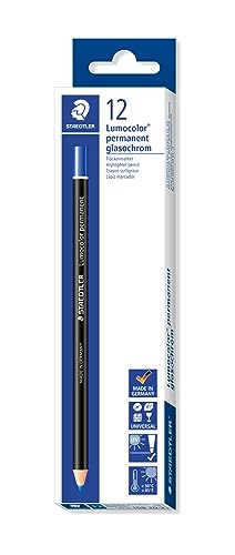 STAEDTLER 108 20-3 Lumocolor glasochrom Trockenmarker, 12 Stück im Kartonetui permanent, blau von Staedtler