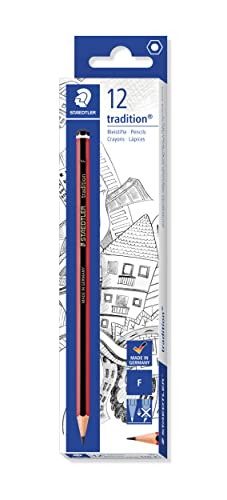 STAEDTLER 110-F VE Bleistift tradition (erhöhte Bruchfestigkeit, Sechskantform, hohe Qualität, 12 Bleistifte tradition im Kartonetui, Härtegrad F) von Staedtler