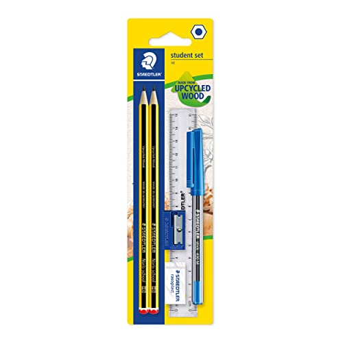 STAEDTLER 121SET BKD Noris School Graphit HB Bleistift Student Schreibwaren Set (2 Stück Bleistifte, blauer Stift, Lineal, Radiergummi + Spitzer), Schwarz von STAEDTLER
