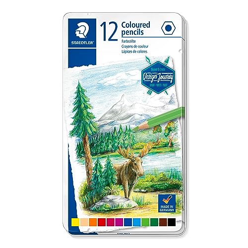 STAEDTLER 146C M12 Buntstifte (klassisches Sechskantformat, weiche Mine, hoch pigmentierte Farben) Metalletui mit 12 leuchtenden Farben von STAEDTLER