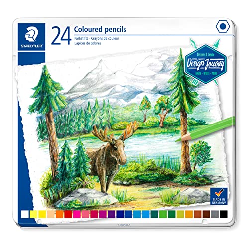 STAEDTLER 146C M24 Buntstifte (klassisches Sechskantformat, weiche Mine, hoch pigmentierte Farben) Metalletui mit 24 leuchtenden Farben von Staedtler