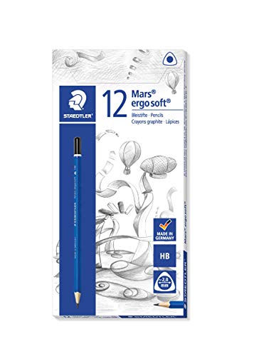 STAEDTLER 150-HB Bleistift Mars ergo soft Härtegrad HB, Dürchmesser Stift circa 8 mm, rutschfeste Soft-Oberfläche, 12 Stück im Kartonetui von Staedtler