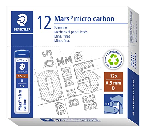 STAEDTLER 250 05-B Mars Micro Feinminen, Minendurchmesser 0.5 mm, B, 12 Stück, graphitgrau, 250 05-B VE von Staedtler