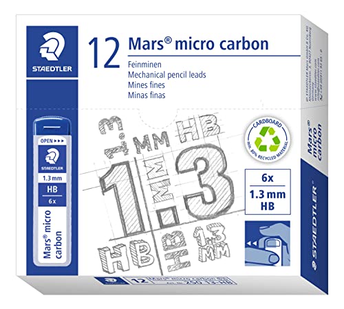 STAEDTLER 250 13-HB Mars Micro Feinminen, Minendurchmesser 1,3 mm, HB, 12 Stück, graphitgrau, 250 13-HB VE von Staedtler