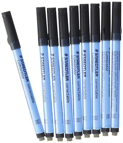 STAEDTLER 305 M-9 Lumocolor correctable Folienstift M-Spitze, circa 1.0 mm, 10 Stück im Kartonetui, schwarz STAEDTLER 305 M-9 Lumocolor correctable Folienstift M-Spitze, circa 1.0 mm, 10 Stück im Kartonetui, schwarz von STAEDTLER