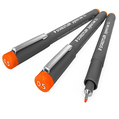 STAEDTLER 308 Pigment Liner Fineliner - 0,5mm - 3 Stück - orange von Staedtler