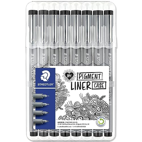 STAEDTLER 308 Pigment Liner Fineliner Stifte | Schwarze Fineliner Multipack Wallet Desk Sets | für Kunst, Zeichnen, Handschrift, Kalligraphie, Journal Fine Liner Stifte (8 Stück, gemischtes Set) von Staedtler