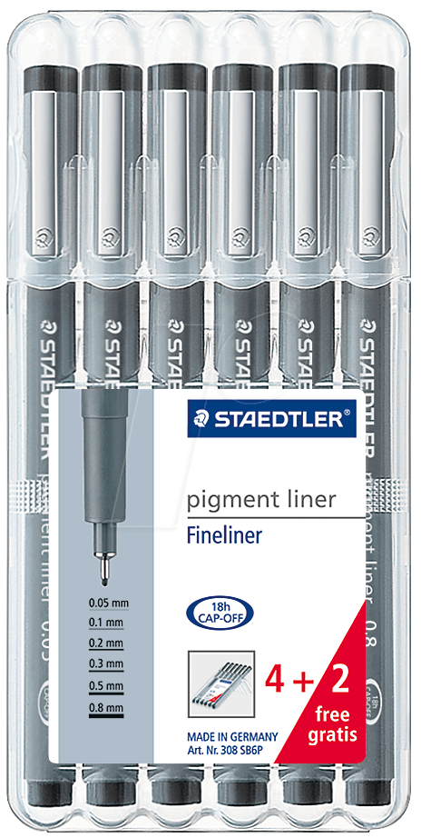 STAEDTLER 308SB6 - Pigment liner, dokumentenecht, mit 6 Strichbreiten von Staedtler