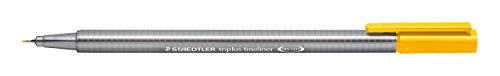 STAEDTLER 334-110 Triplus Fineliner (Dreikant, Superfeine, Metallgefasste Spitze, Linienbreite ca. 0,3 mm, 10 Stück) sonnengelb von Staedtler