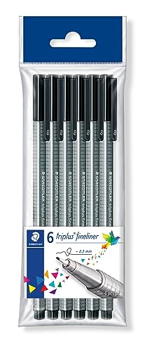 STAEDTLER 334-9 PB6 triplus Fineliner dreikant, 0,3 mm, 6 Stück schwarz in Polybeutel von Staedtler