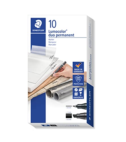 STAEDTLER 348 B-9 Lumocolor duo permanent marker, 0.6 mm und M Keilspitze 1.5 oder 4 mm, 10 Stück im Kartonetui, schwarz, 348 B-9 VE STAEDTLER 348 B-9 Lumocolor duo permanent marker, 0.6 mm und M Keilspitze 1.5 oder 4 mm, 10 Stück im Kartonetui, schwarz, 348 B-9 VE von Staedtler