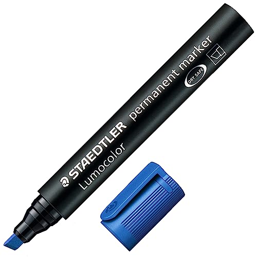 STAEDTLER 350-3 Lumocolor Marker permanent Keilspitze, 2 oder 5 mm, 10 Stück, blau von Staedtler