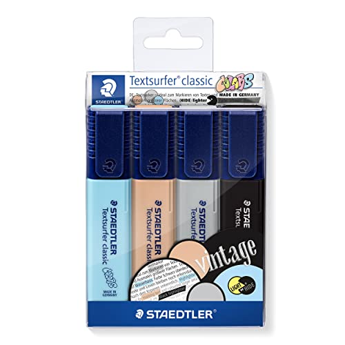 STAEDTLER 364 CWP4 Textsurfer classic 364 Textmarker (hohe Qualität Made in Germany, mit großem Tintenspeicher für extra lange Markierleistung, Etui mit 4 Farben, Vintage) von Staedtler