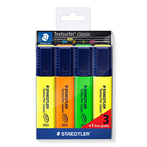 STAEDTLER 364-S WP4P Textsurfer classic Textmarker Aktions-Etui 3 und 1 Gratis 4 Stück im Weichplastiketui von Staedtler