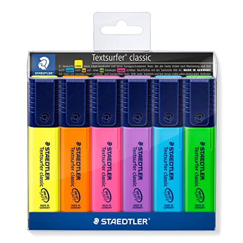 STAEDTLER 364 WP6 Textmarker Textsurfer classic, nachfüllbar, Etui mit 6 Stück, sortiert von Staedtler