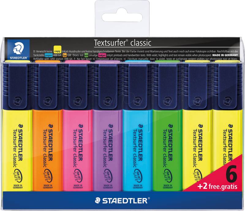 STAEDTLER 364AP8 - Textmarker, Keilspitze, 1-5 mm, 6 Farben, 8 Stück von Staedtler