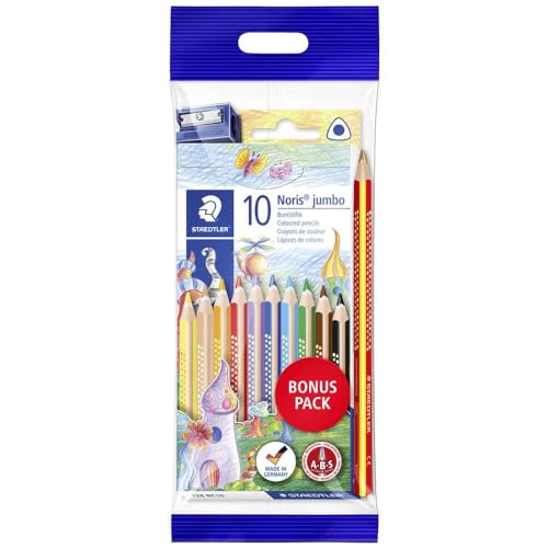 STAEDTLER 61 SET8 - Noris Club jumbo Farbstifte Bonuspack 10 Stück mit Regenbogenstift und Spitzer Gratis von Staedtler