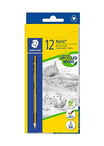 STAEDTLER Bleistift Noris (hohe Bruchfestigkeit, ergonomische Dreikantform, rutschfeste Soft-Oberfläche, Wopex-Material, Härtegrad HB, Kartonetui mit 12 Bleistiften, 183-HB) von Staedtler