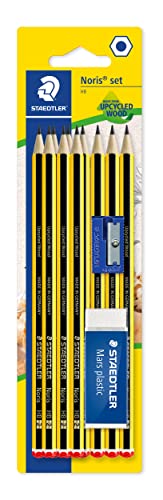STAEDTLER Bleistift Noris 120 Set mit 10 x Noris 120 Bleistifte Made from Upcycled Wood in Härtegrad HB, 1 x Mars Plastic Radierer und 1 x Spitzer, hohe Qualität Made in Germany, 120S1BK10D STAEDTLER Bleistift Noris 120 Set mit 10 x Noris 120 Bleistifte Made from Upcycled Wood in Härtegrad HB, 1 x Mars Plastic Radierer und 1 x Spitzer, hohe Qualität Made in Germany, 120S1BK10D von Staedtler