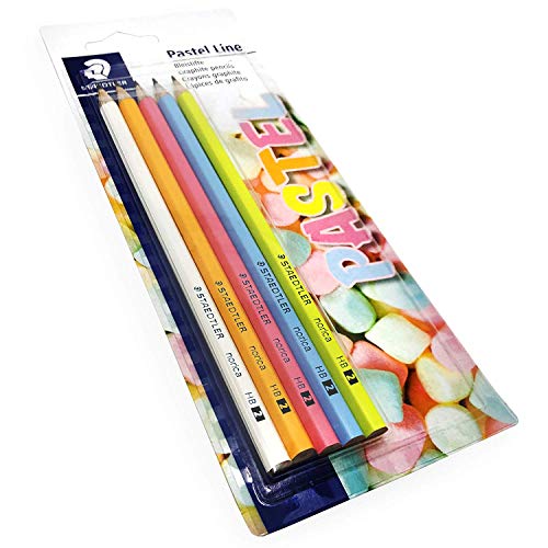 STAEDTLER Bleistifte Pastel Line (Sechskantform, lackiert in Pastellfarben, Härtegrad HB, Blisterkarte, 13043BK5P1), graphit von Staedtler