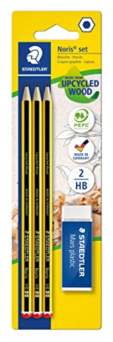 STAEDTLER Bleistifte-Set Noris 120, Made from Upcycled Wood, Härtegrad HB, 3 x Bleistifte und 1 x Mars Plastic Radierer, hohe Qualität Made in Germany, 120 R BK3D STAEDTLER Bleistifte-Set Noris 120, Made from Upcycled Wood, Härtegrad HB, 3 x Bleistifte und 1 x Mars Plastic Radierer, hohe Qualität Made in Germany, 120 R BK3D von Staedtler