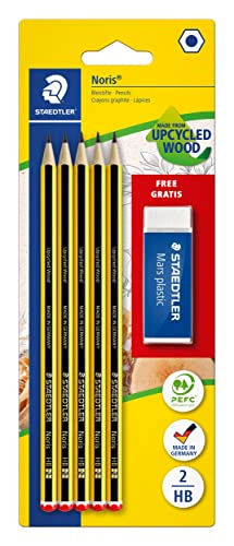 STAEDTLER Bleistifte-Set Noris 120, Made from Upcycled Wood, Härtegrad HB, 5 x Bleistifte und 1 x Mars Plastic Radierer, hohe Qualität Made in Germany, 120 A SBKD von Staedtler