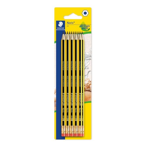 STAEDTLER Bleistifte mit Radiergummi Noris, HB, sechskantformat, hohe Bruchfestigkeit durch spezielle Minenrezeptur und hartverleimte Mine, Set mit 10 Bleistiften, 122-2 BK10 von Staedtler