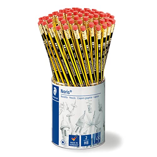 STAEDTLER Bleistifte mit Radiergummi Noris, HB, sechskantformat, hohe Bruchfestigkeit durch spezielle Minenrezeptur und hartverleimte Mine, Set mit 72 Bleistiften im Köcher, 122 KP72 von Staedtler