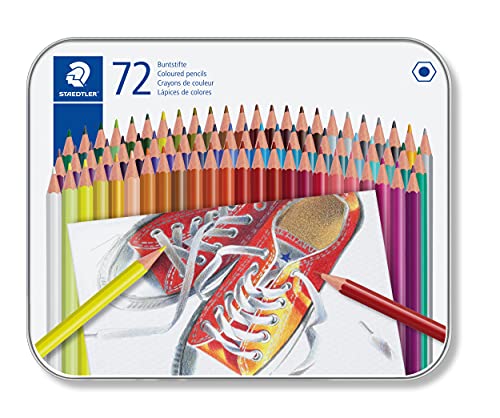 STAEDTLER Buntstifte, traditionelle Sechskantform, entsprechend Spielzeugrichtlinie EN71, Metalletui mit 72 leuchtenden Farben, 175 M72 von Staedtler