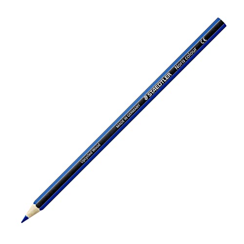 STAEDTLER Buntstifte Noris colour, blau, rutschfeste Soft-Oberfläche, hohe Bruchfestigkeit, Made from Upcycled Wood, intensive Farben, Sechskantformat, 12 blaue Farbstifte, 185-3 von Staedtler