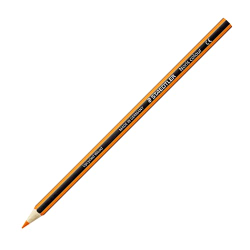 STAEDTLER Buntstifte Noris colour, orange, rutschfeste Soft-Oberfläche, hohe Bruchfestigkeit, Made from Upcycled Wood, intensive Farben, Sechskantformat, 12 orange Farbstifte, 185-4 von Staedtler