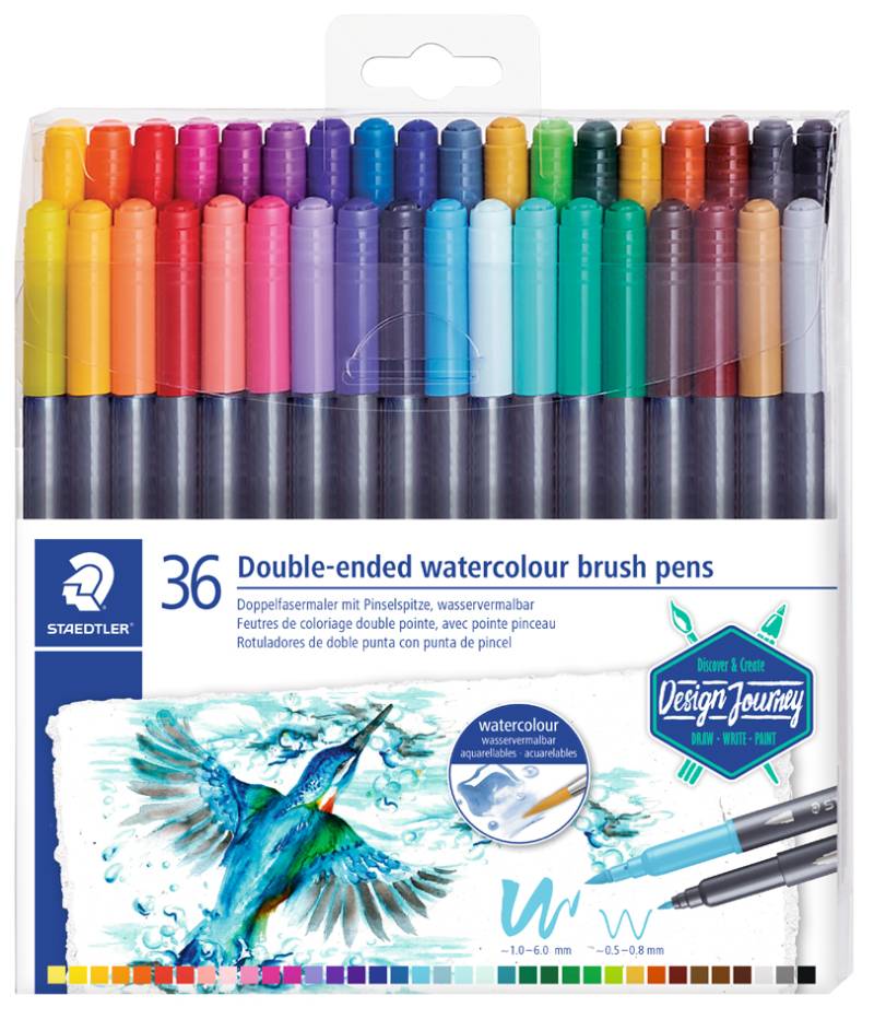 STAEDTLER Doppel-Fasermaler mit Pinselspitze, 36er Etui von Staedtler