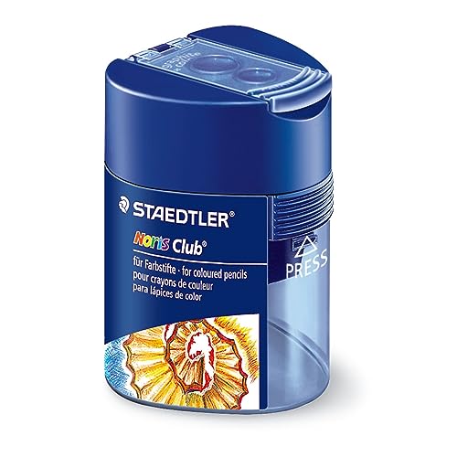 STAEDTLER Doppelspitzdose Noris Club, zwei Spitzlöcher für unterschiedliche Stiftformate, mit Verschlussdeckel, dreikant, blau transparent, 512 128 STAEDTLER Doppelspitzdose Noris Club, zwei Spitzlöcher für unterschiedliche Stiftformate, mit Verschlussdeckel, dreikant, blau transparent, 512 128 von Staedtler