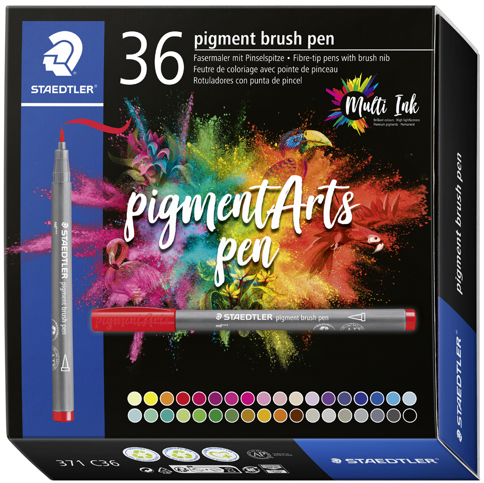 STAEDTLER Fasermaler pigment brush pen, 36er Kartonetui von Staedtler