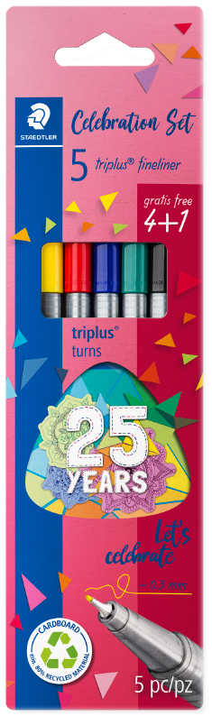 STAEDTLER Fineliner triplus, 4 + 1 Celebration-Set von Staedtler